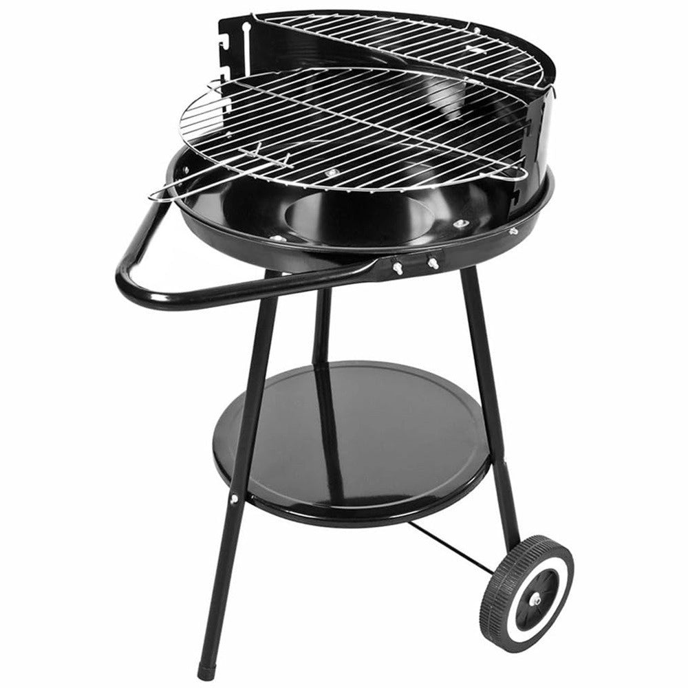 Trade Shop - Barbecue Con Ruote Ripiano Griglia Tonda In Acciaio Fornacella A Carbone Per Carne Pesce -