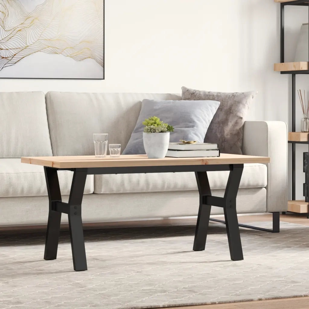Tavolino Salotto Telaio a Y 100x50x45,5 cm Legno Pino e Acciaio 3282776