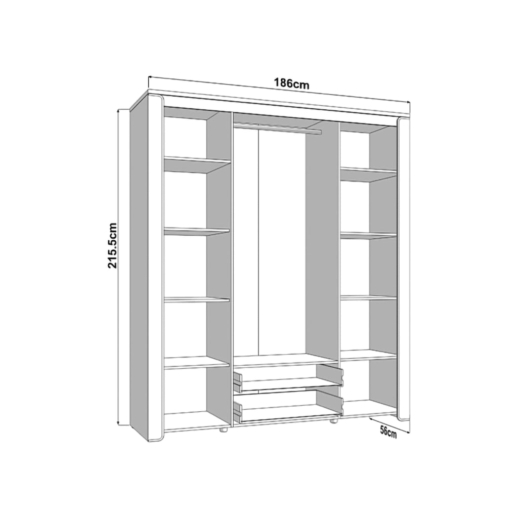 Armadio Camera da Letto Mahone, Guardaroba Grande 2 Cassetti, 186x216h cm Bianco Opaco
