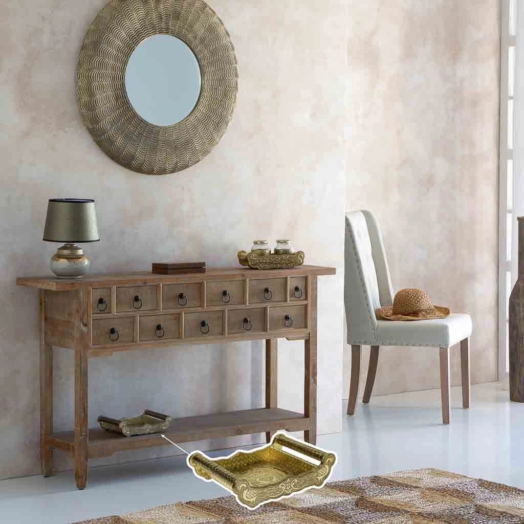 Vassoio in metallo goffrato dorato 30x21x6h