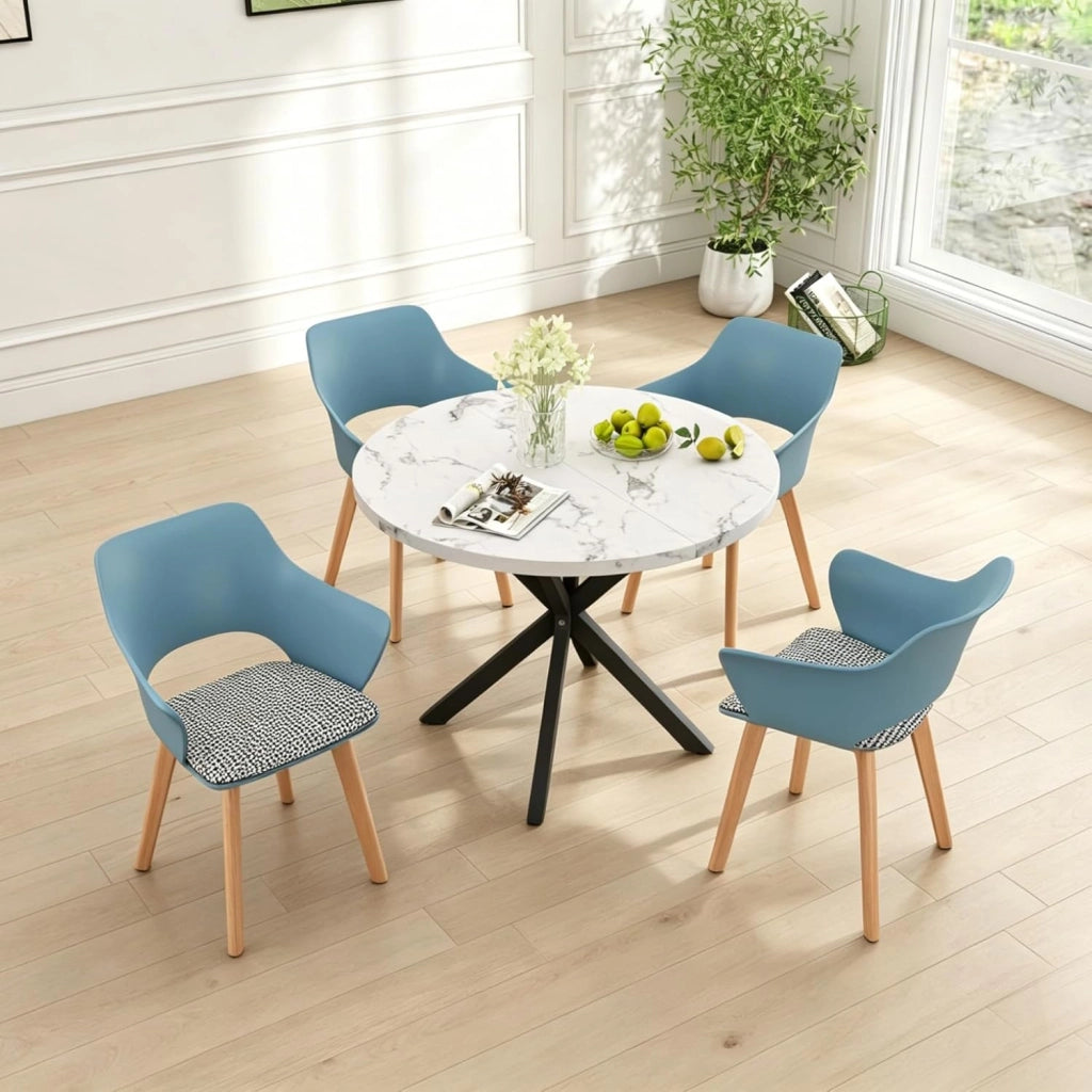GrandCA HOME Set di 4 Sedie da Cucina Nordica Sedia da Pranzo con Gambe in Legno Massello, Sedie Imbottite per Camera da Letto, Soggiorno, Cucina,Azzurro