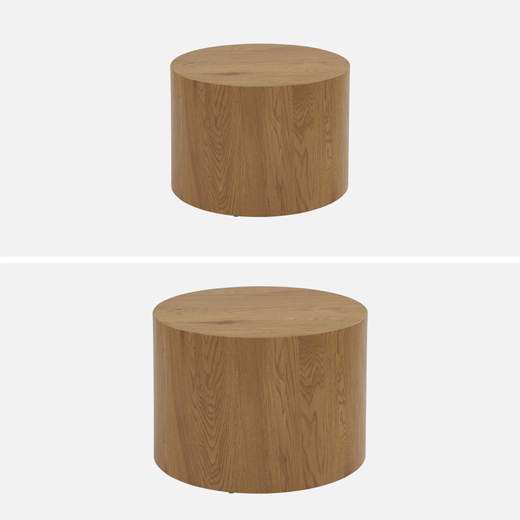 Set di 2 tavolini rotondi impilabili effetto quercia, marrone naturale