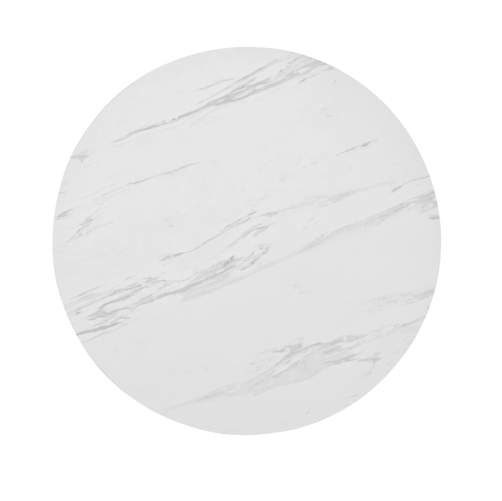 Tavolo da pranzo rotondo 80x75 cm con piano effetto marmo; gambe regolabili in MDF bianco