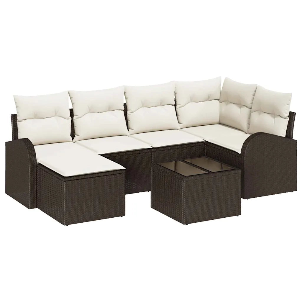 Set di divani con cuscino 7 pcs Marrone e bianco polyrattan 3354787