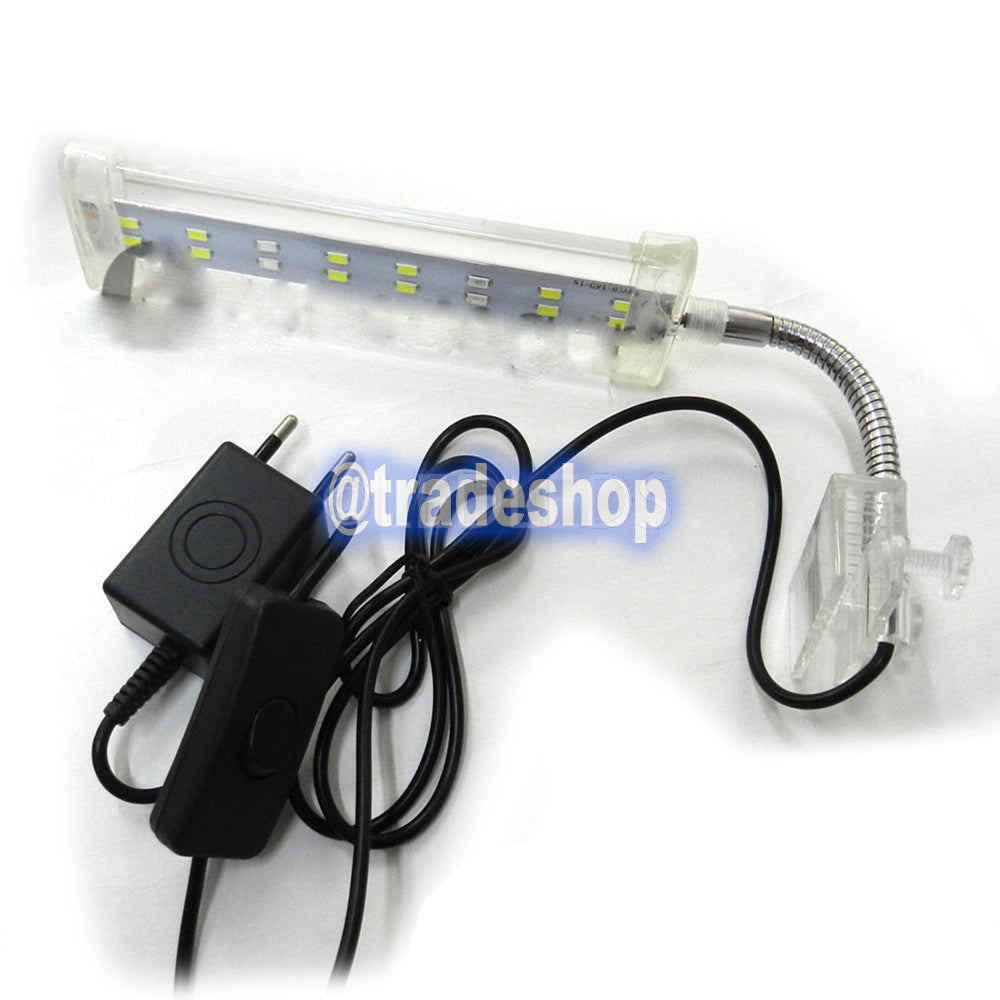Trade Shop - Lampada Clip 16 Led Bordo Illuminazione Per Acquario Esterna Luce Bianca Blu 8w -