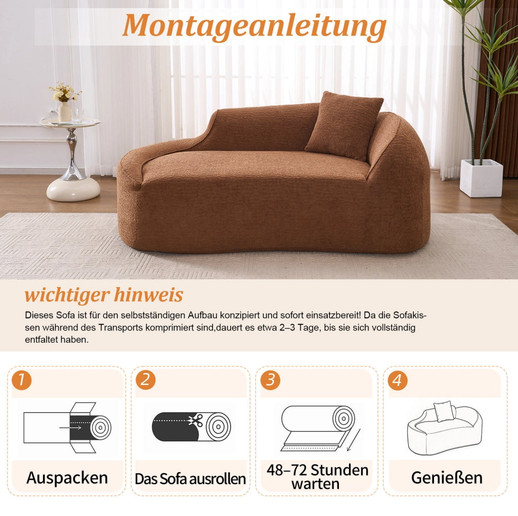 Divano 2 posti 3-in-1 con chaise longue e funzione letto in ciniglia; color caramello