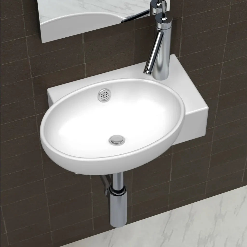 Lavello Ceramica con Foro Rubinetto e Troppo Pieno Bianco CFW3615101