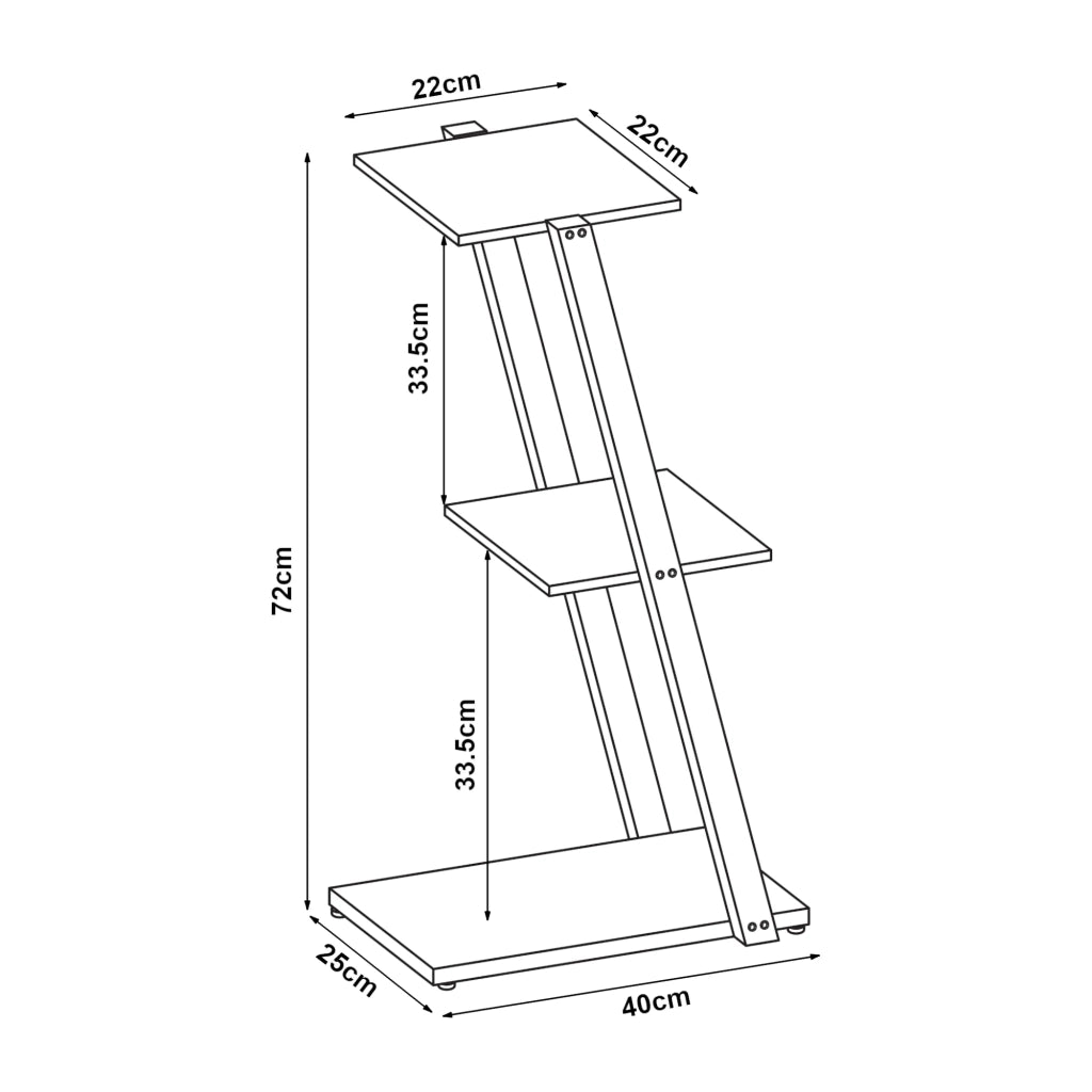 Scaffale dal design senza tempo per soggiorno/camera da letto mobile contenitore in metallo a 3 ripiani autoportante 72 x 40 x 25 cm nero 03_0011149