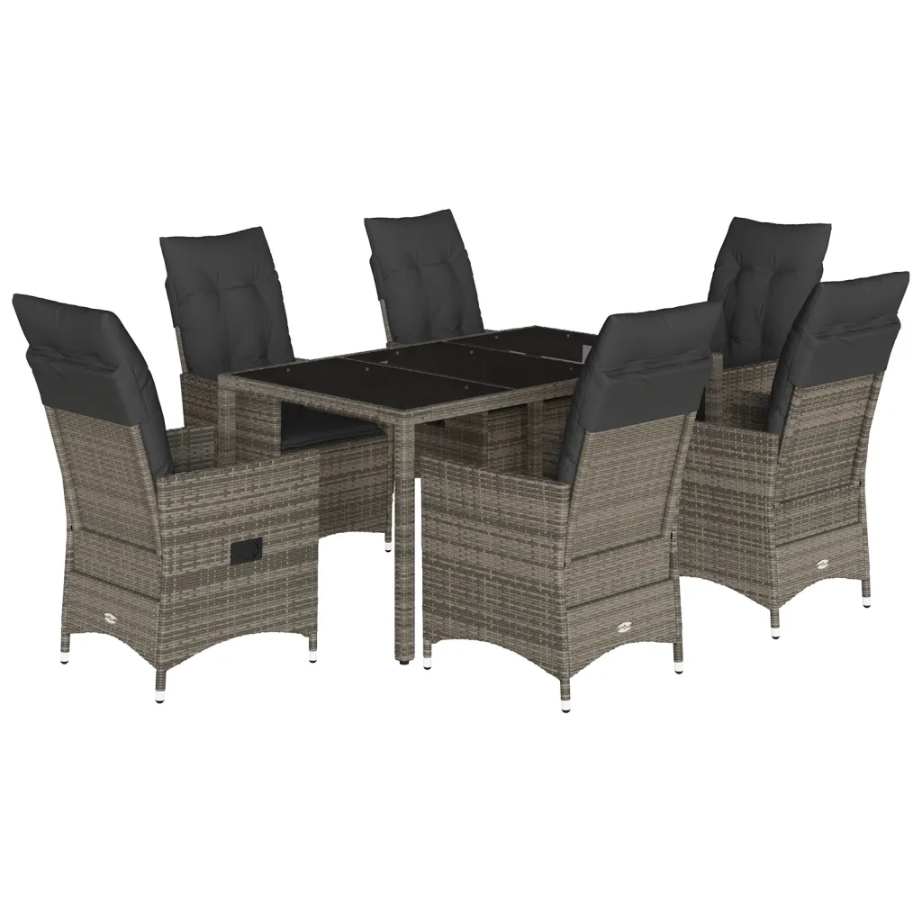 Set da Pranzo da Giardino 7 pz con Cuscini in Polyrattan Grigio 3276739