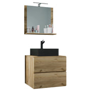 Luce di Ezooza Mobile Sospeso con 2 cassetti Large con lavabo in ceramica di alta qualità e specchio, Rovere miele , lavabo Nero