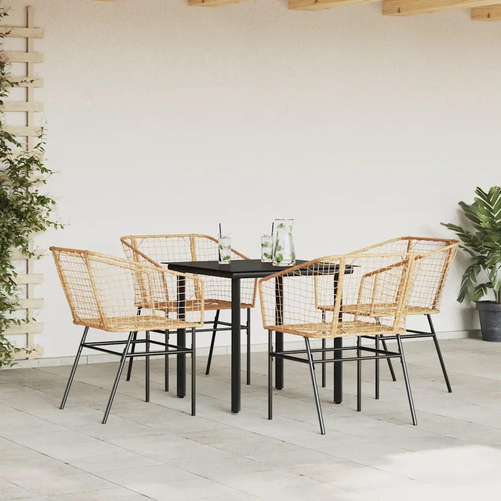 Set da Pranzo da Giardino 5pz | Set Salotto da Giardino Polyrattan Vetro