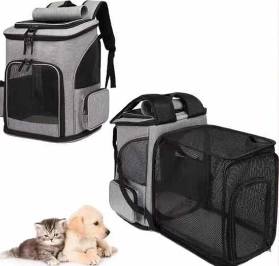 Zaino per cani - Tas per cani - Sacca per viaggio - Ripiegabile per spazio di movimento extra - 26 x 33 x 40 CM - Fino a 10Kg - Ideale per la strada - Grigio