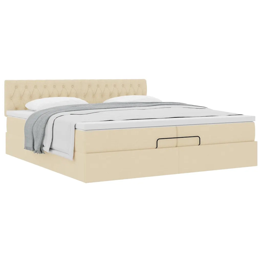vidaXL Struttura Letto Pouf con Materasso Crema 200x200cm in Tessuto