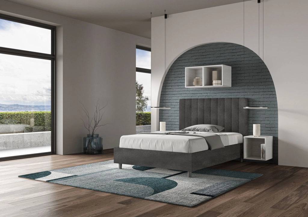 BS COM Letto una piazza e mezza senza rete imbottito 120x190 microfibra grigio