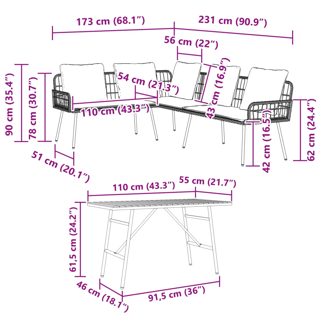Set Divano da Giardino 2 Pezzi con Cuscini Nero Polyrattan