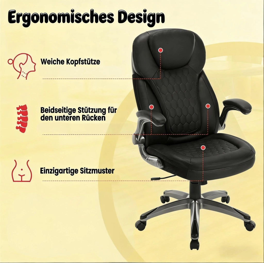 Sedia da ufficio ergonomica nera con schienale alto e funzione dondolo
