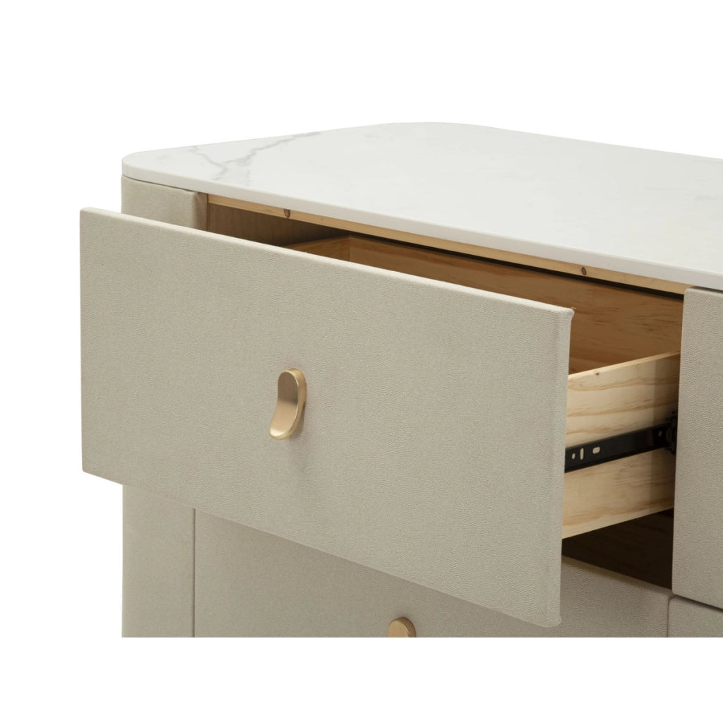 Como' Beauty 6 cassetti in legno crema e metallo dorato