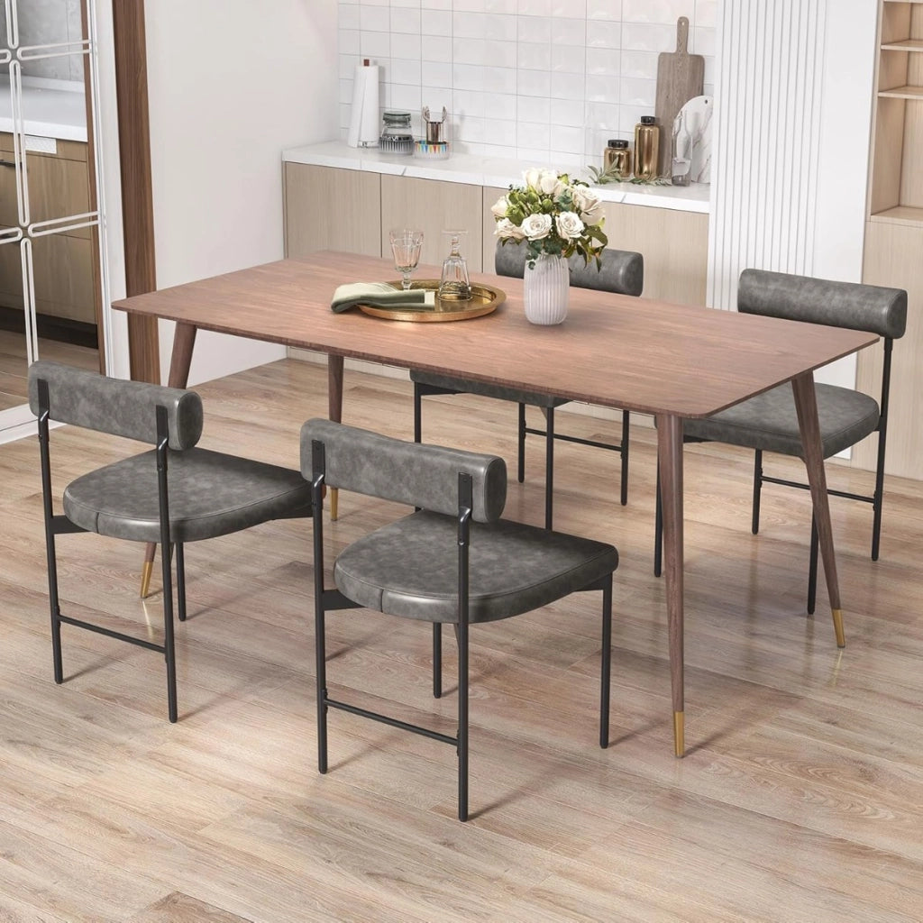 Set di 2 sedie da pranzo cuciture vintage, Sedie da cucina in pelle artificiale con gambe in metallo Marrone-Sedie da pranzo