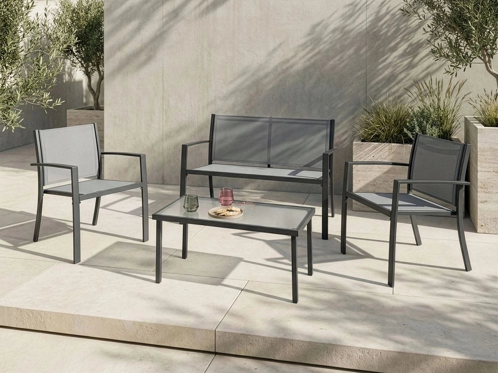 Set da giardino grigio Set da salotto in acciaio 4 posti con tavolo Stile industriale moderno Giardino Patio Balcone