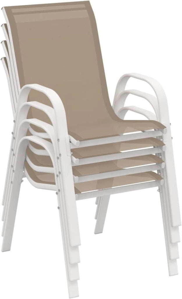 Set di 4 sedie impilabili da giardino LYMA in metallo e textilene in bianco e beige