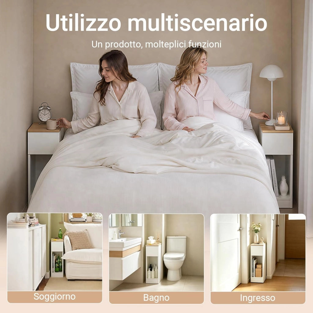 set da 2 Comodino camera da letto stretto 20 cm con cassetto comodino salvaspazio & tavolino da letto per piccoli spazi camera da letto soggiorno bianco 20x35x60 cm FBT111-WNx2