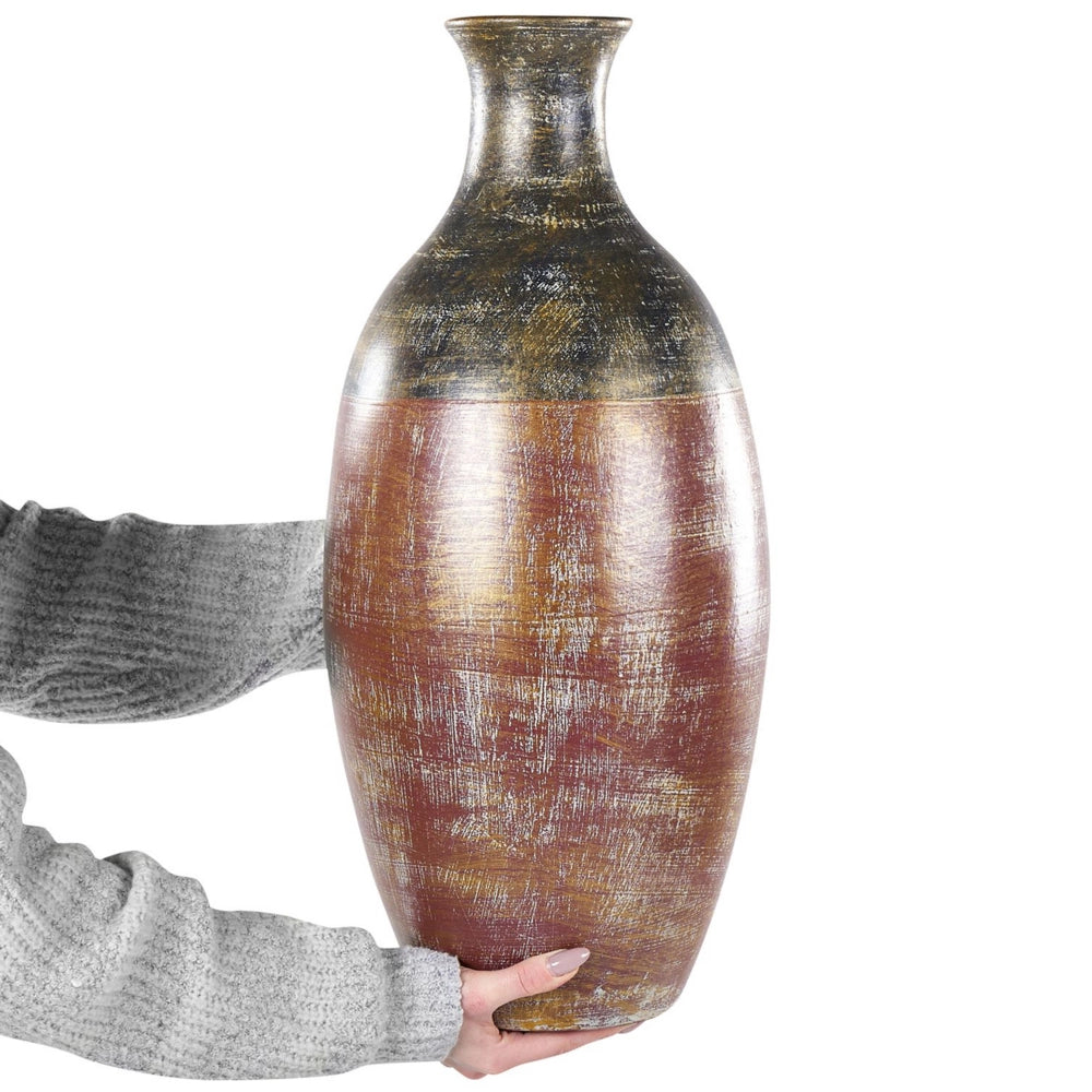 Vaso da fiori in terracotta marrone e nero 57 cm stile invecchiato soggiorno camera da letto