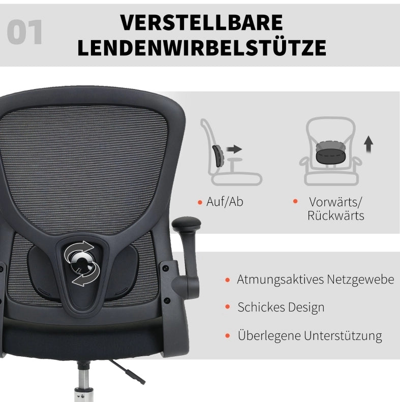 Sedia da disegno ergonomica nera con supporto lombare 4D