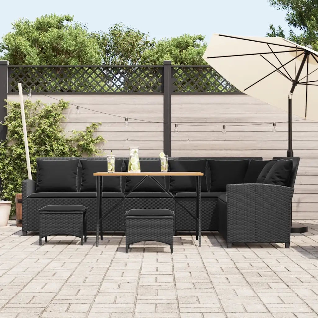 Set Divani da Giardino 4 pz con Cuscini Forma L Polyrattan Nero 3365325