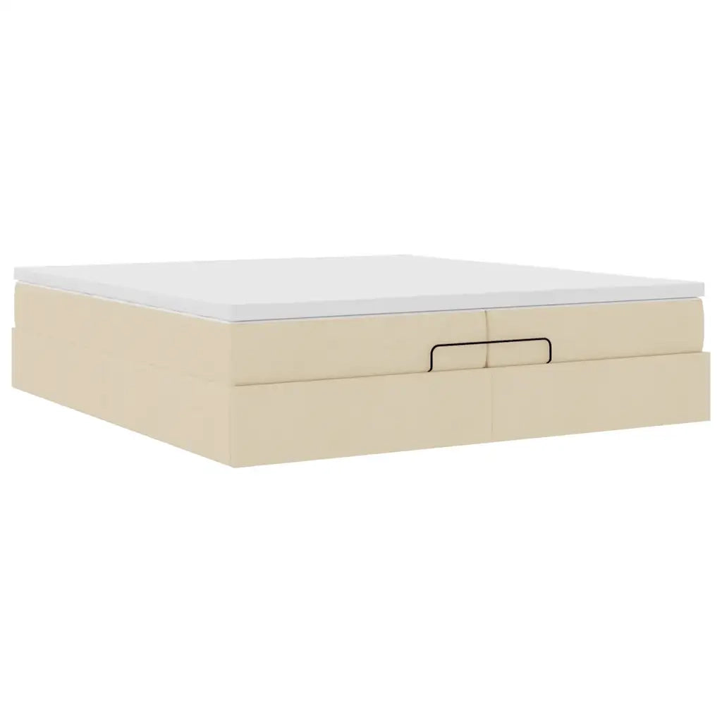 Struttura Letto Pouf con Materassi Crema 200x200 cm in Tessuto