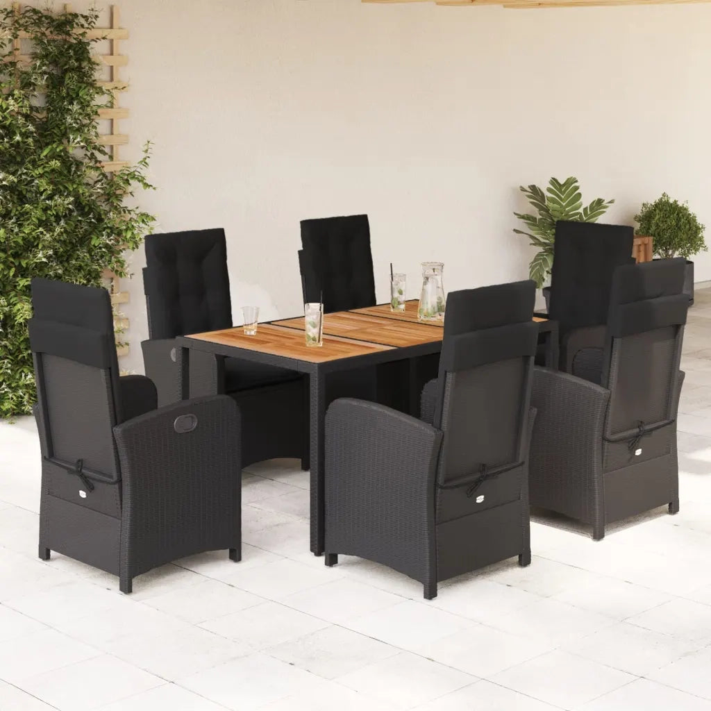 Set da Pranzo da Giardino 7 pz Nero con Cuscini in Polyrattancod mxl 113557