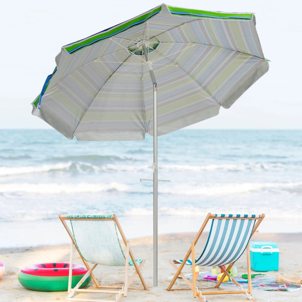 Ombrellone da spiaggia con inclinazione a pulsante, Ombrellone portatile per protezione solare all'aperto Blu e Verde-Ombrelloni