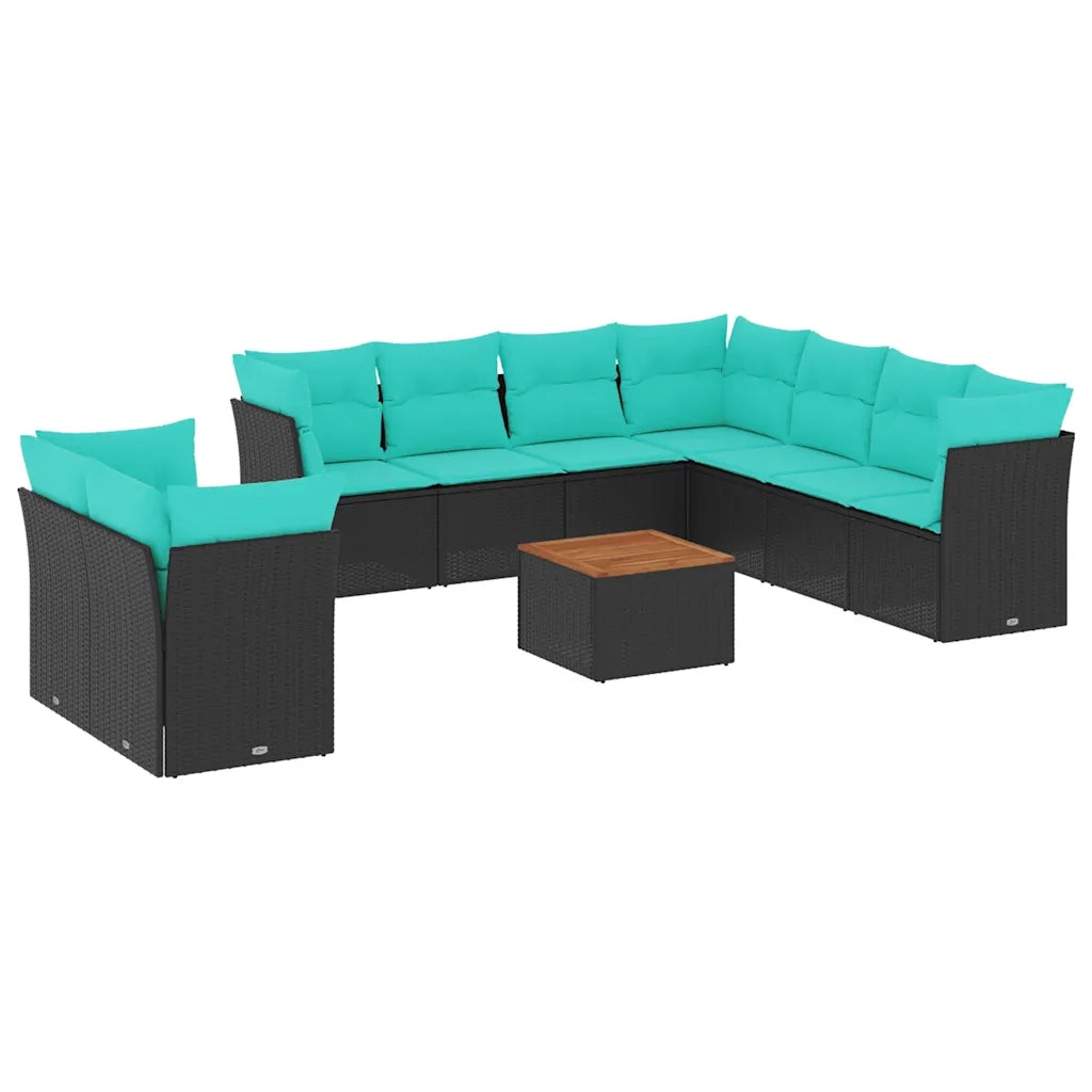 Set Divani da Giardino 11 pz con Cuscini in Polyrattan Nero