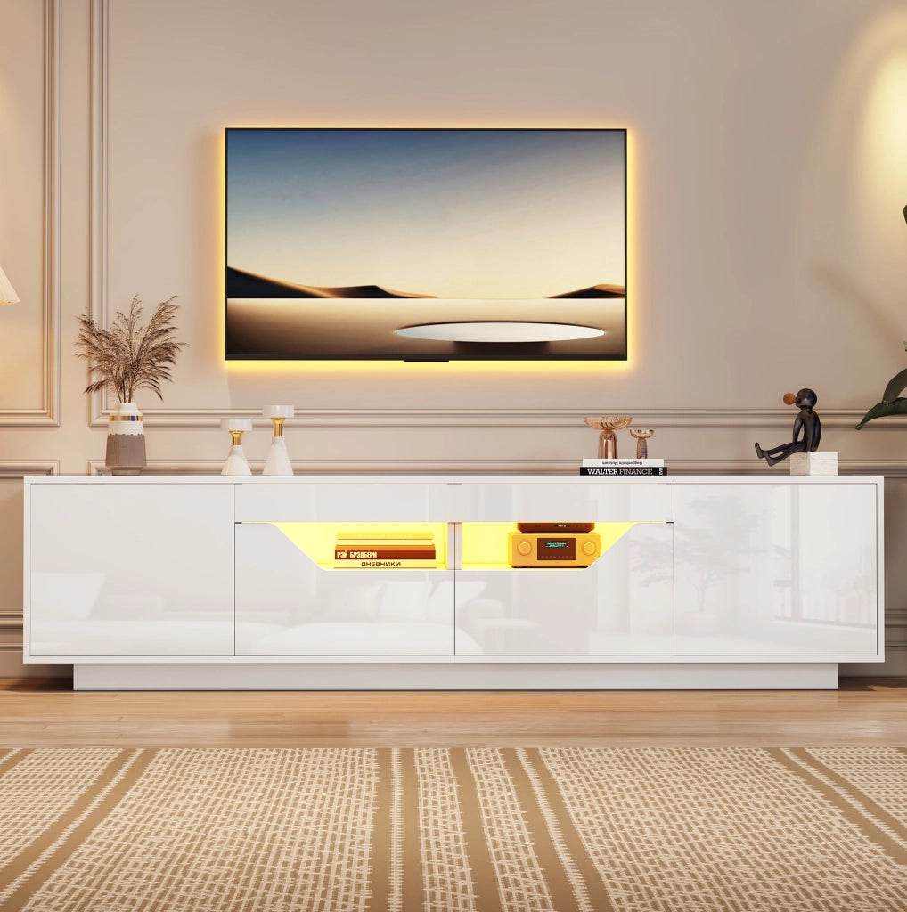 Mobile TV 180x40x45 cm con LED; 2 cassetti e 2 ante in truciolare bianco