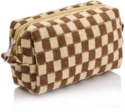 Organizzatore di trucco portatile a scacchiera in legno marrone