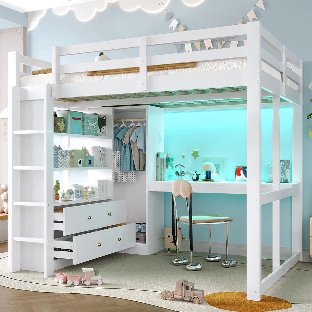 Letto mezzanino 140x200cm?- Xylo - 2 cassetti LED USB bianco