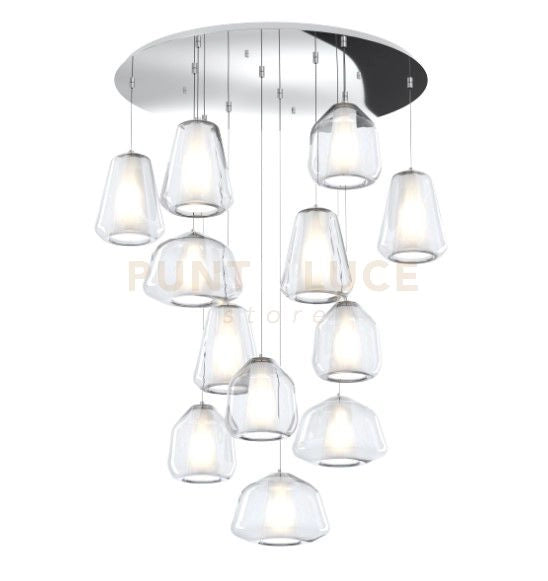 SOSPENSIONE CROMO 12 LUCI TONDA VETRI 3X ALPHA + 4X BETA + 5X GAMMA TRASPARENTI 1176CR-S12 T ABG-TR