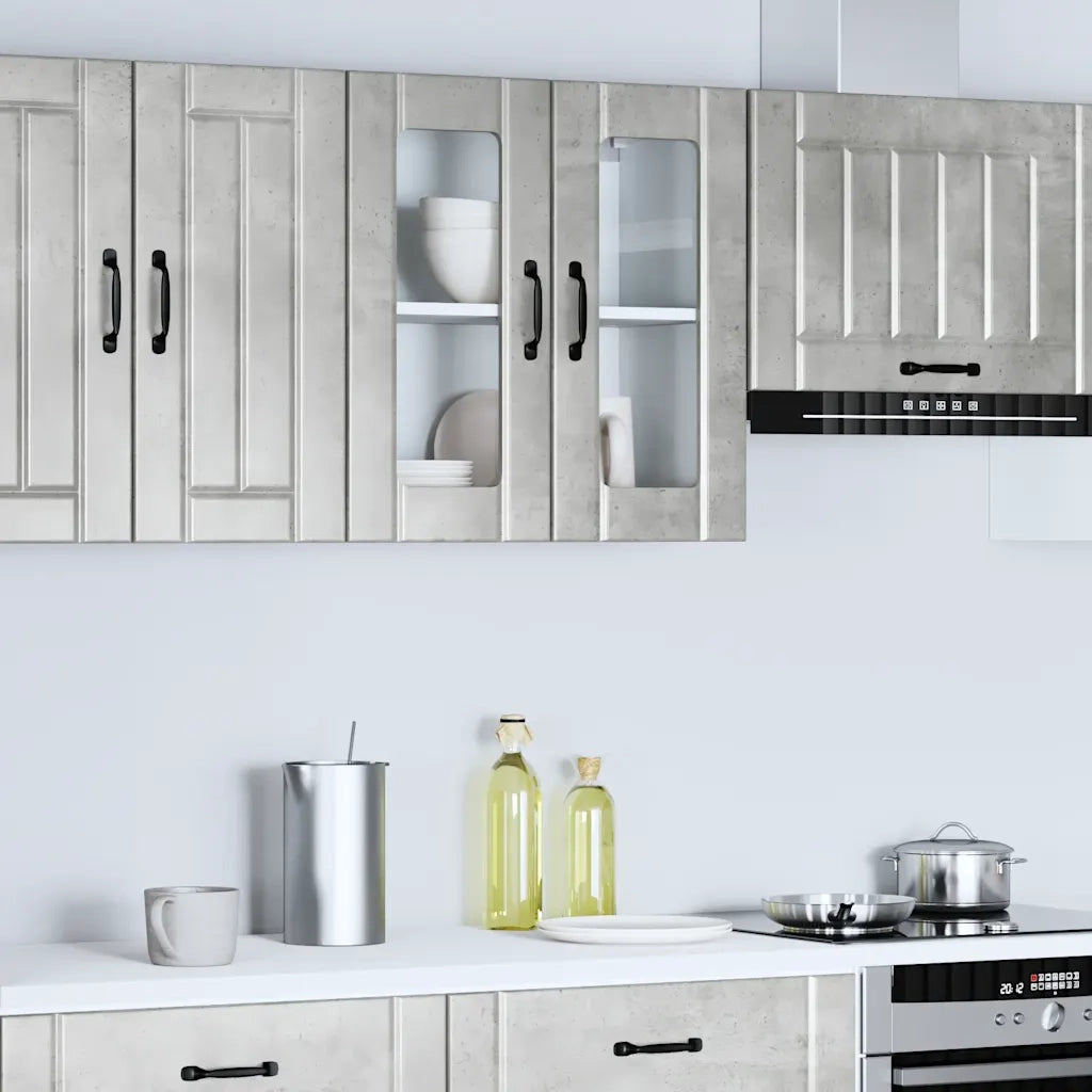 Pensile da Cucina con Porta in Vetro Lucca Grigio Cemento 853911