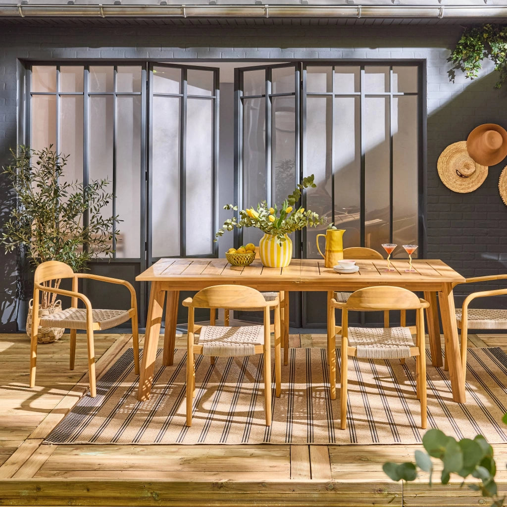 Set tavolo da giardino estensibile in legno di acacia con 6 sedie,