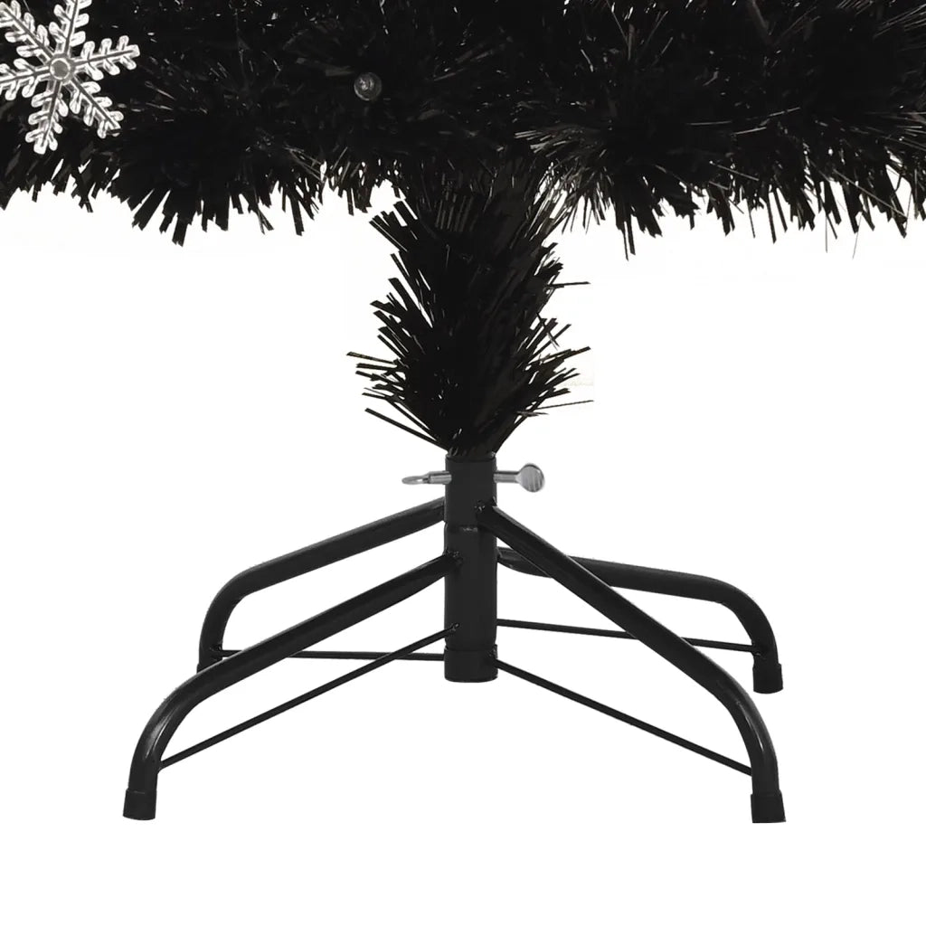 Albero Natale con Fiocchi di Neve a LED Nero 150cm Fibra Ottica