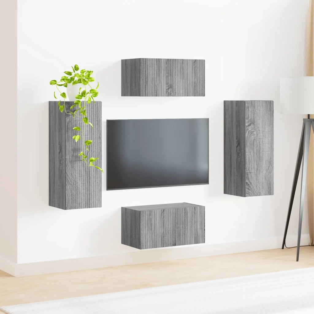 Set mobile TV 2 pz-Credenza per TV Grigio Sonoma Legno multistrato 437593