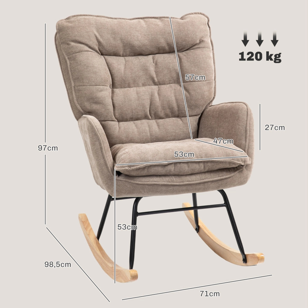 Poltrona a dondolo con movimento rilassante e seduta ampia in tessuto chenille poliestere marrone 71 × 98,5 × 97 cm