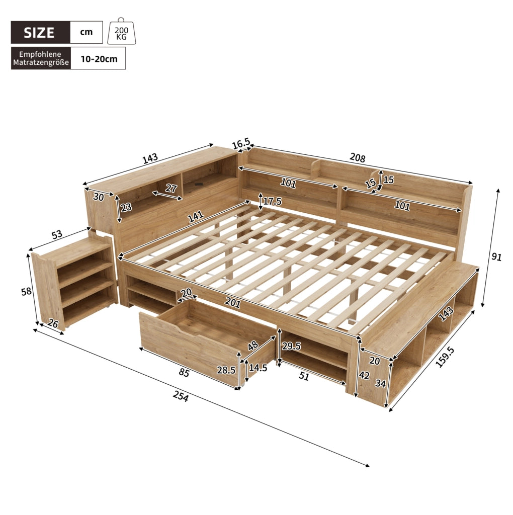 Letto per bambini 140x200 cm con contenitore, naturale