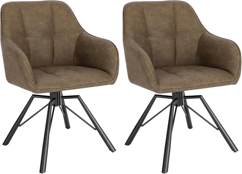 Set di 2 Sedie per Sala da Pranzo Girevoli a 360°, Sedie da Cucina Imbottite con Gambe in Metallo, Poltroncine in Similpelle per Camera da Letto, Soggiorno, Marrone, BH366br-2