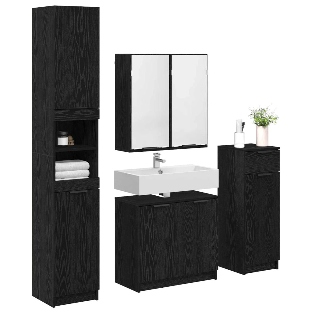Set di mobili per il Bagno | Armadio da bagno 4 pz Rovere Nero Legno multistrato