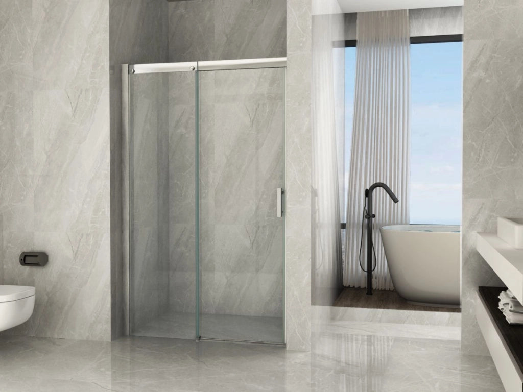 Porta scorrevole in Cristallo 8 MM con trattamento anticalcare e chiusura soft-close - Misura: 140 xh195cm
