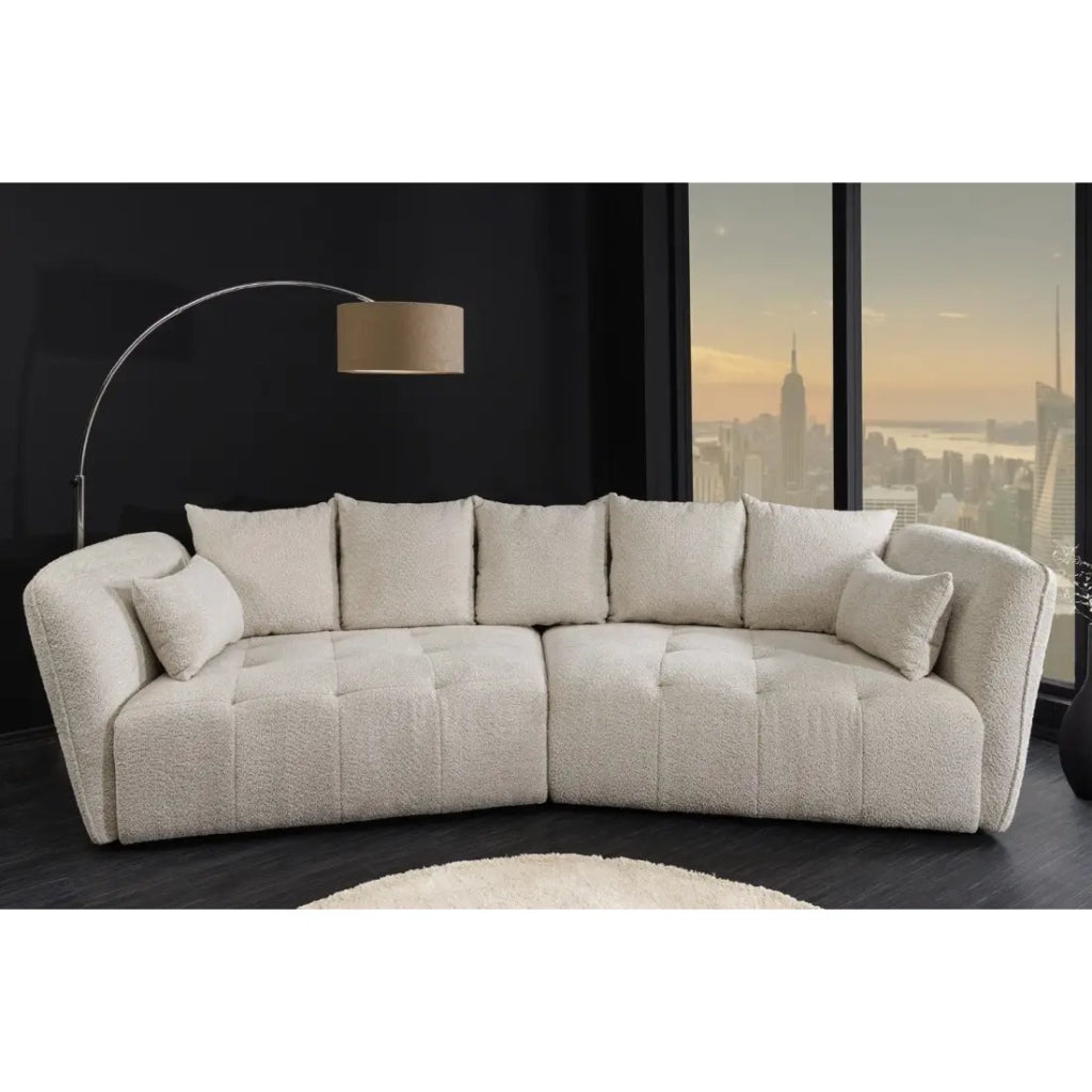 Divano + pouf IMPERIA bianco champagne – Divano modulabile in tessuto bouclé