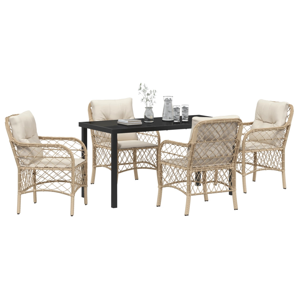 Set da Pranzo da Giardino 5 Pezzi con Cuscini Polyrattan Beige