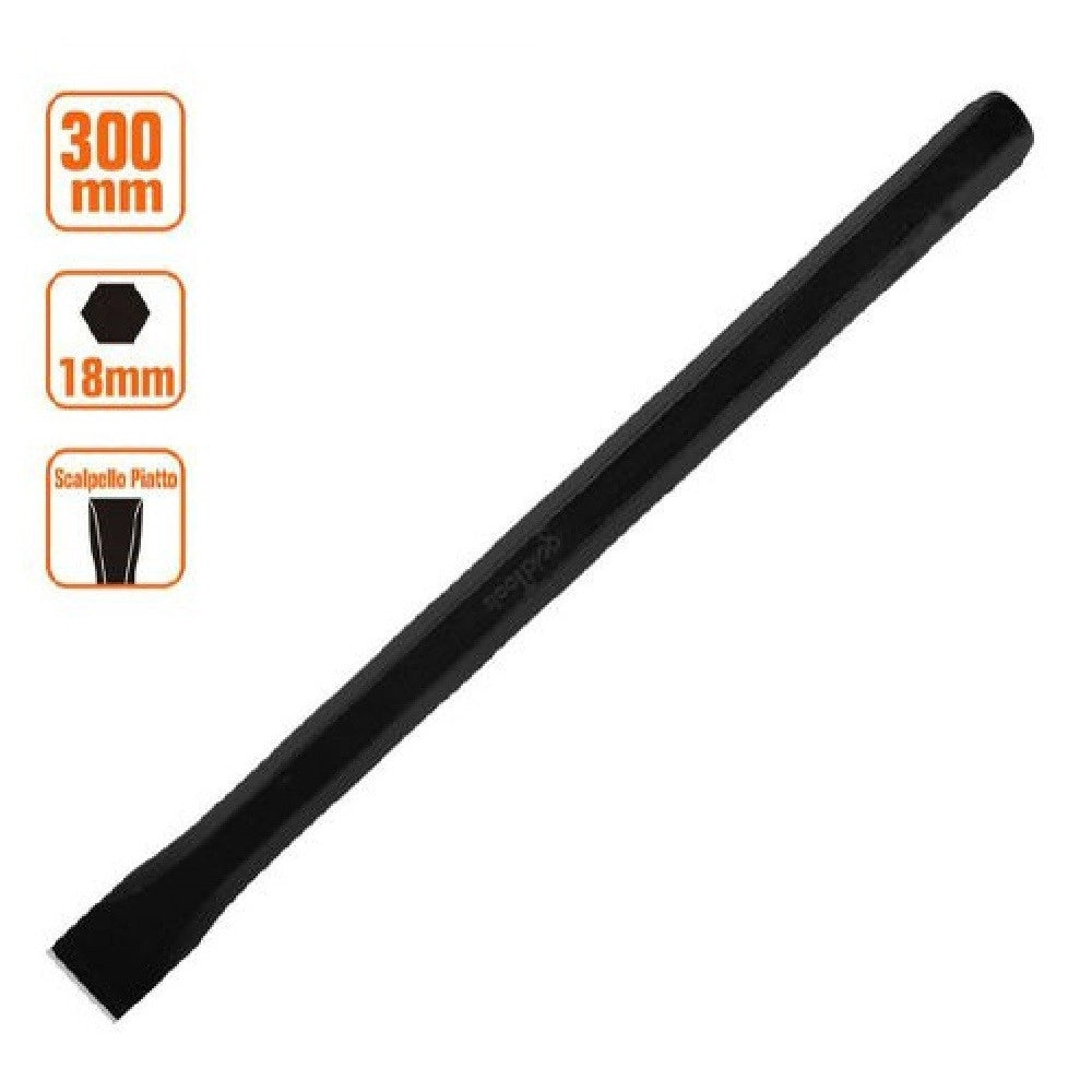 Trade Shop - Scalpello Piatto Attacco Esagonale In Acciaio 300x18 Mm Utilizzo Su Pietra 57017 -