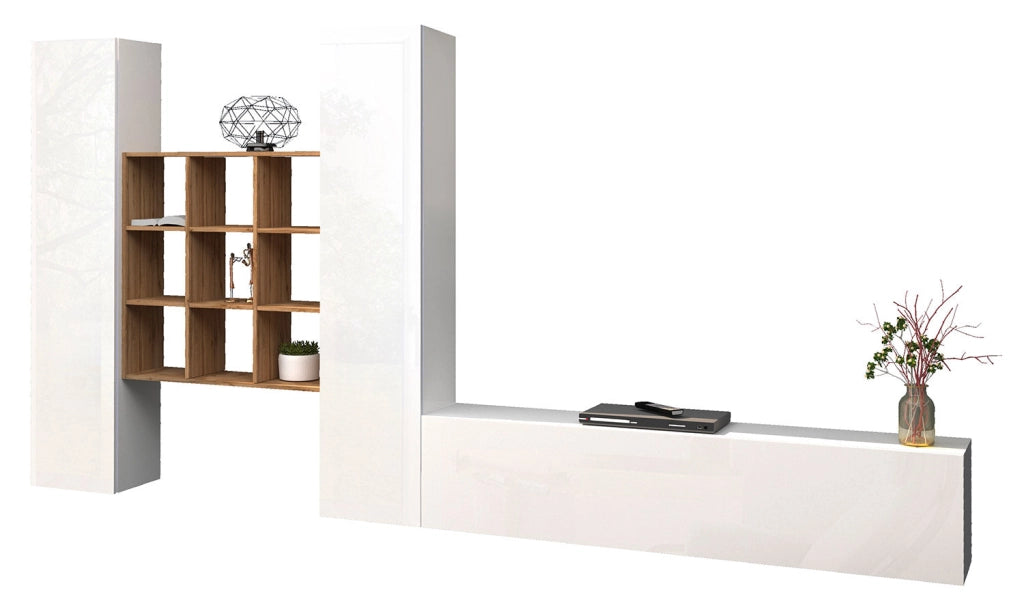 Parete Attrezzata Soggiorno 350x30x180 cm Maruska n°30 Bianco Lucido