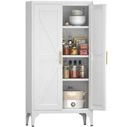 Mobile cucina alto con 2 ante e 3 ripiani regolabili; chiusura magnetica e piedini regolabili; in metallo; bianco